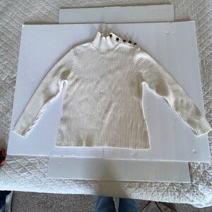 Land's End Women's Ivory XL Turtle Neck Ribbed Pullover Sweater